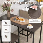 Costway Set Tavolo e 2 Sedie da Bar a Altezza Bancone con Poggiapiedi Marrone/Grigio/Nero
