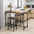 Costway Set Tavolo e 2 Sedie da Bar a Altezza Bancone con Poggiapiedi Marrone/Grigio/Nero