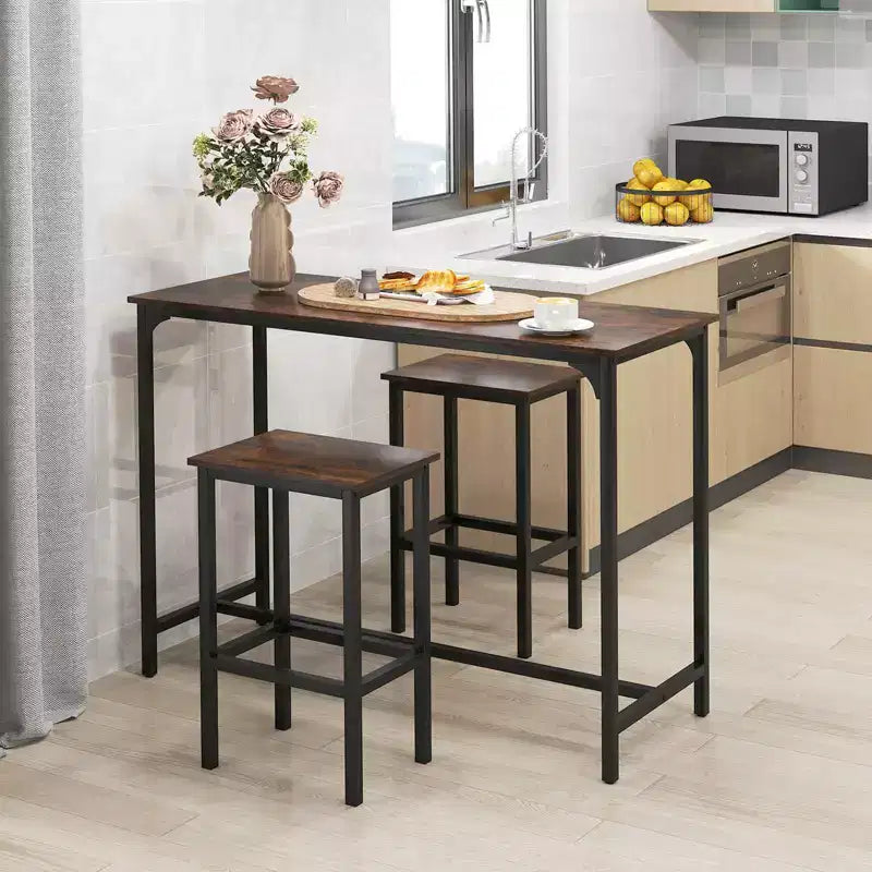Costway Set Tavolo e 2 Sedie da Bar a Altezza Bancone con Poggiapiedi Marrone/Grigio/Nero