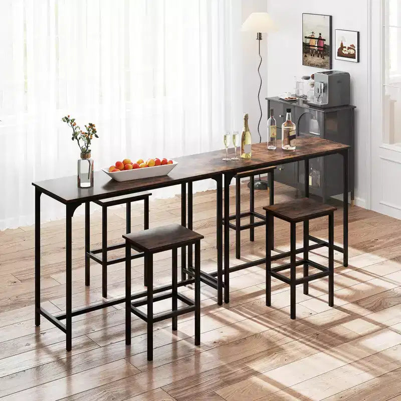 Costway Set Tavolo e 2 Sedie da Bar a Altezza Bancone con Poggiapiedi Marrone/Grigio/Nero