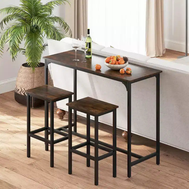 Costway Set Tavolo e 2 Sedie da Bar a Altezza Bancone con Poggiapiedi Marrone/Grigio/Nero