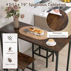 Costway Set Tavolo e 2 Sedie da Bar a Altezza Bancone con Poggiapiedi Marrone/Grigio/Nero