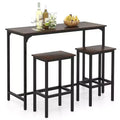 Costway 3 PCS Counter Height Table Set with Footrests Rectangular Pub Table & Chairs Brown/Gray/Black