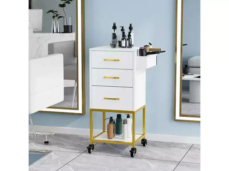 Karl Home Carrello portaoggetti nero in legno con ruote e 3 cassetti