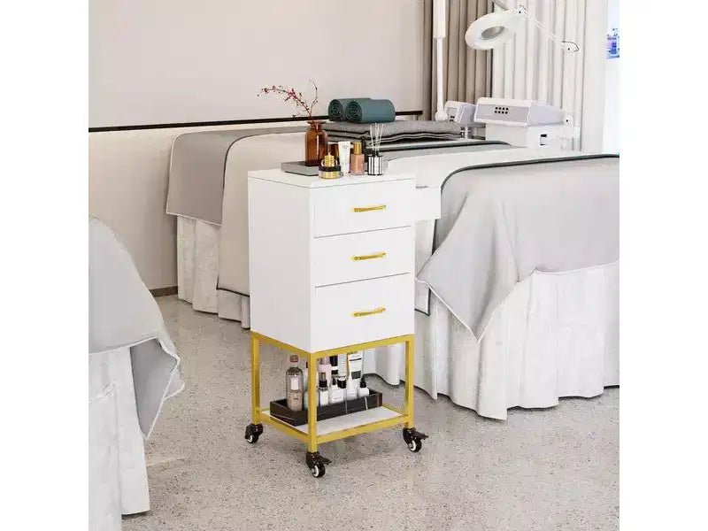 Karl Home Carrello portaoggetti nero in legno con ruote e 3 cassetti