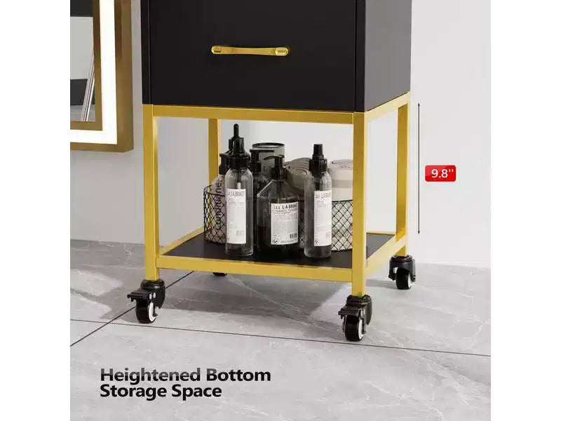 Karl Home Carrello portaoggetti nero in legno con ruote e 3 cassetti