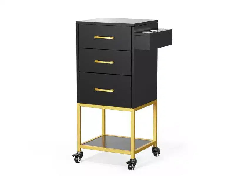 Karl Home Black Wooden Rolling Storage Trolley Cart with Wheels and 3 Drawers