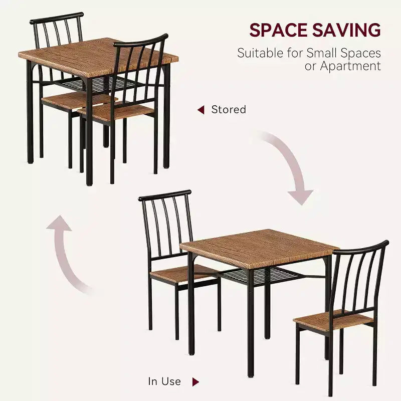 Ensemble table à manger de cuisine moderne carrée 2 pièces pour 2 personnes avec design compact, MDF et acier inoxydable