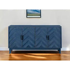 HomeRoots 60 credenza in legno blu testurizzato a spina di pesce con finitura anticata e quattro ante