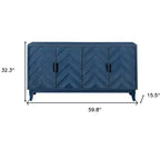 HomeRoots 60 credenza in legno blu testurizzato a spina di pesce con finitura anticata e quattro ante