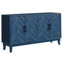 HomeRoots 60 credenza in legno blu testurizzato a spina di pesce con finitura anticata e quattro ante