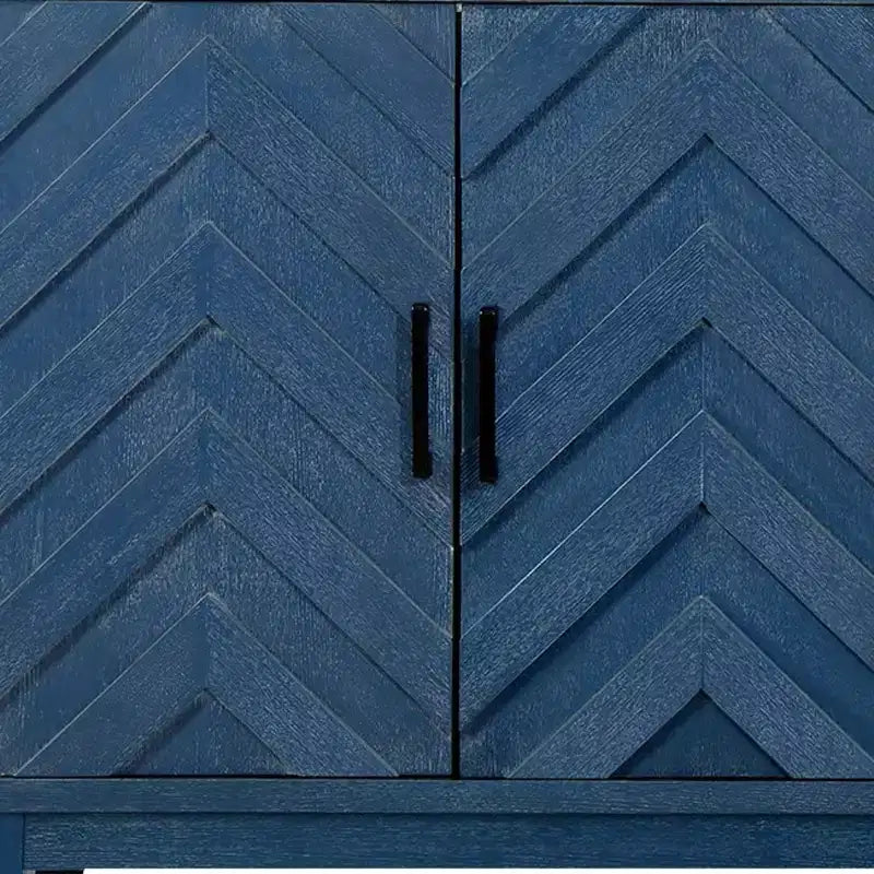 HomeRoots 60 credenza in legno blu testurizzato a spina di pesce con finitura anticata e quattro ante