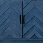 HomeRoots 60 credenza in legno blu testurizzato a spina di pesce con finitura anticata e quattro ante