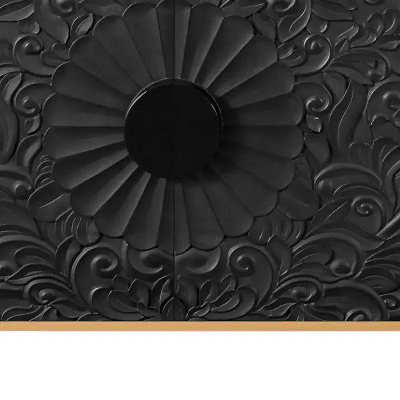 HomeRoots Buffet à fleurs sculpté vieilli naturel et noir avec quatre portes, 172 cm
