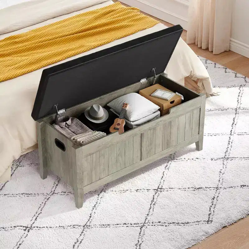 Panca contenitore TROPOW, panca per ingresso con cuscino e 2 cerniere di sicurezza, panca scarpiera, facile da montare