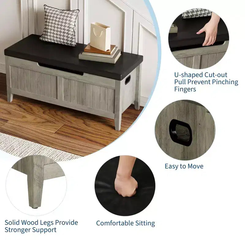 Panca contenitore TROPOW, panca per ingresso con cuscino e 2 cerniere di sicurezza, panca scarpiera, facile da montare