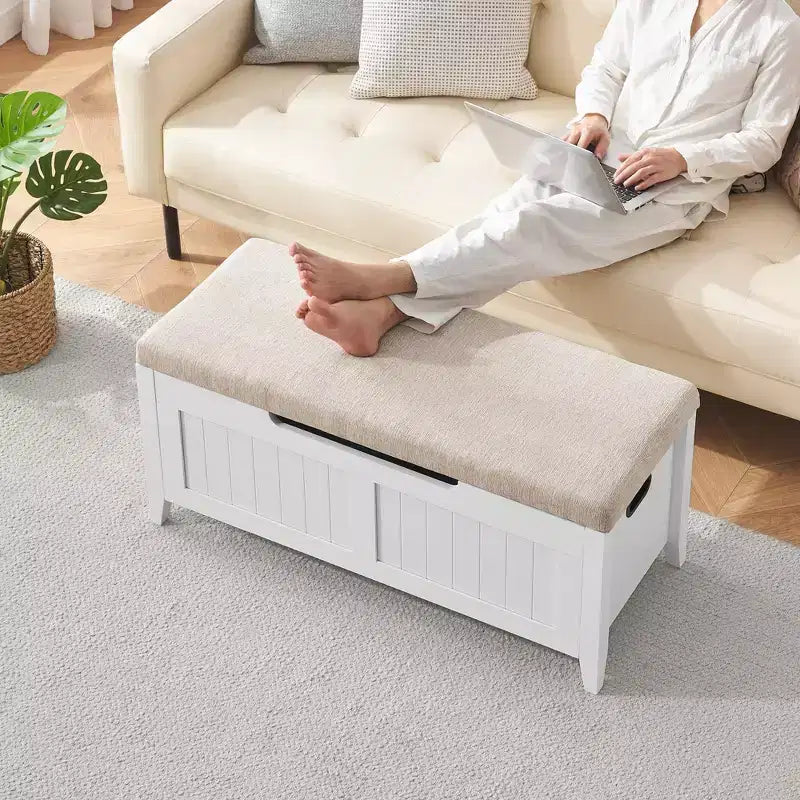 Panca contenitore TROPOW, panca per ingresso con cuscino e 2 cerniere di sicurezza, panca scarpiera, facile da montare