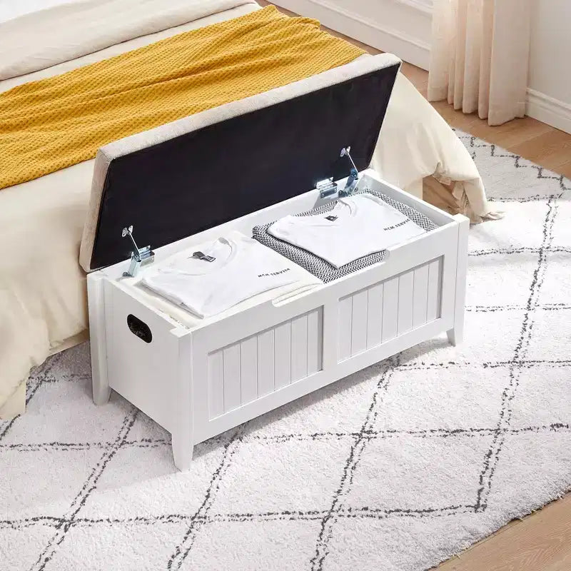 Panca contenitore TROPOW, panca per ingresso con cuscino e 2 cerniere di sicurezza, panca scarpiera, facile da montare