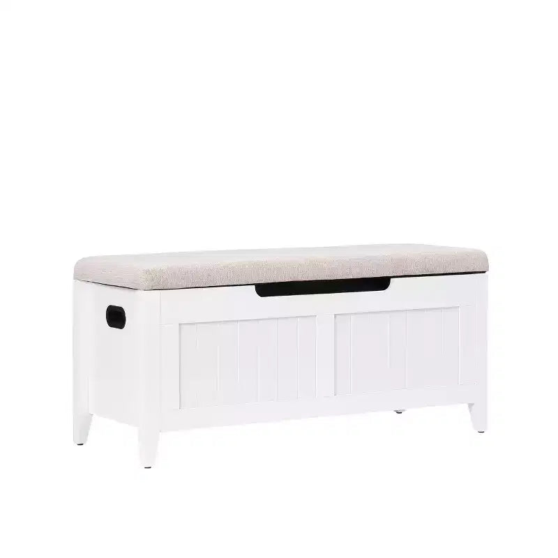 Panca contenitore TROPOW, panca per ingresso con cuscino e 2 cerniere di sicurezza, panca scarpiera, facile da montare