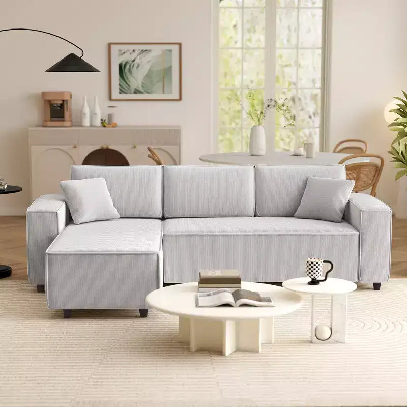 Divano Sezionale HOMCOM con Chaise Rovesciabile, Divano ad Angolo a L con Tessuto in Velluto a Coste, Molle Insacchettate, 2 Cuscini