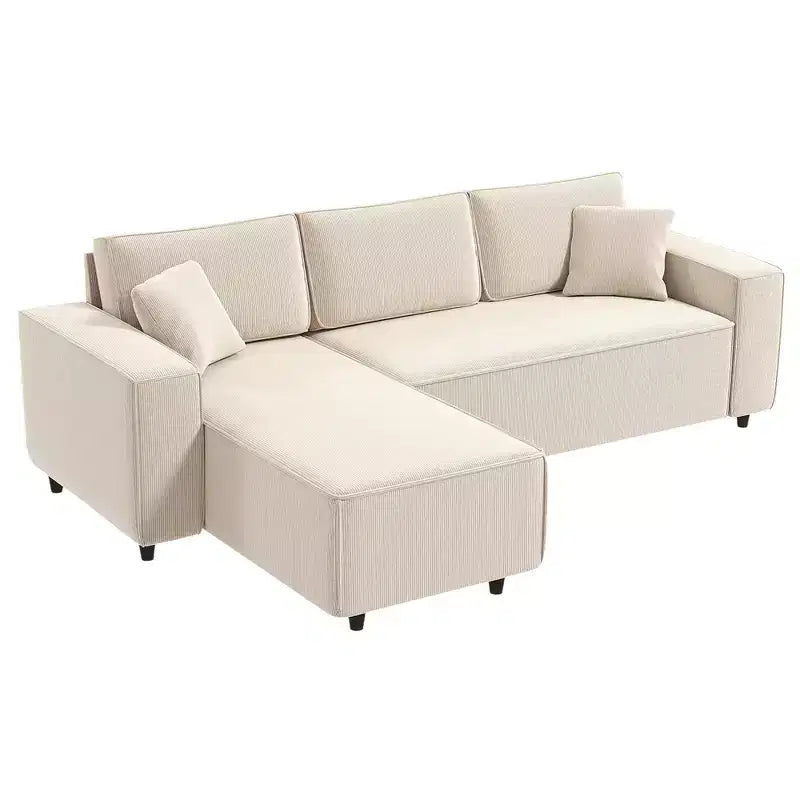 Divano Sezionale HOMCOM con Chaise Rovesciabile, Divano ad Angolo a L con Tessuto in Velluto a Coste, Molle Insacchettate, 2 Cuscini
