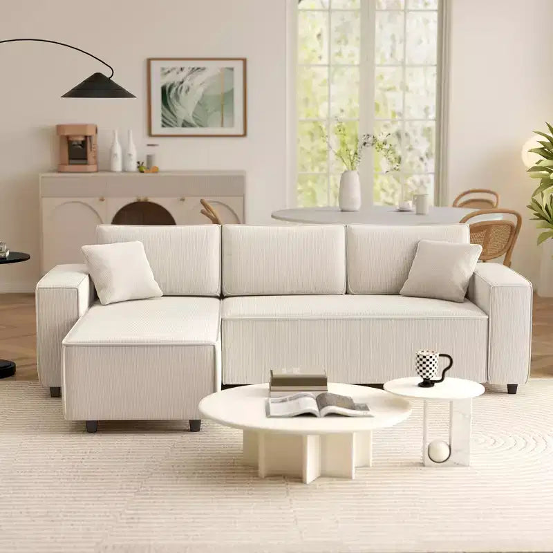 Divano Sezionale HOMCOM con Chaise Rovesciabile, Divano ad Angolo a L con Tessuto in Velluto a Coste, Molle Insacchettate, 2 Cuscini