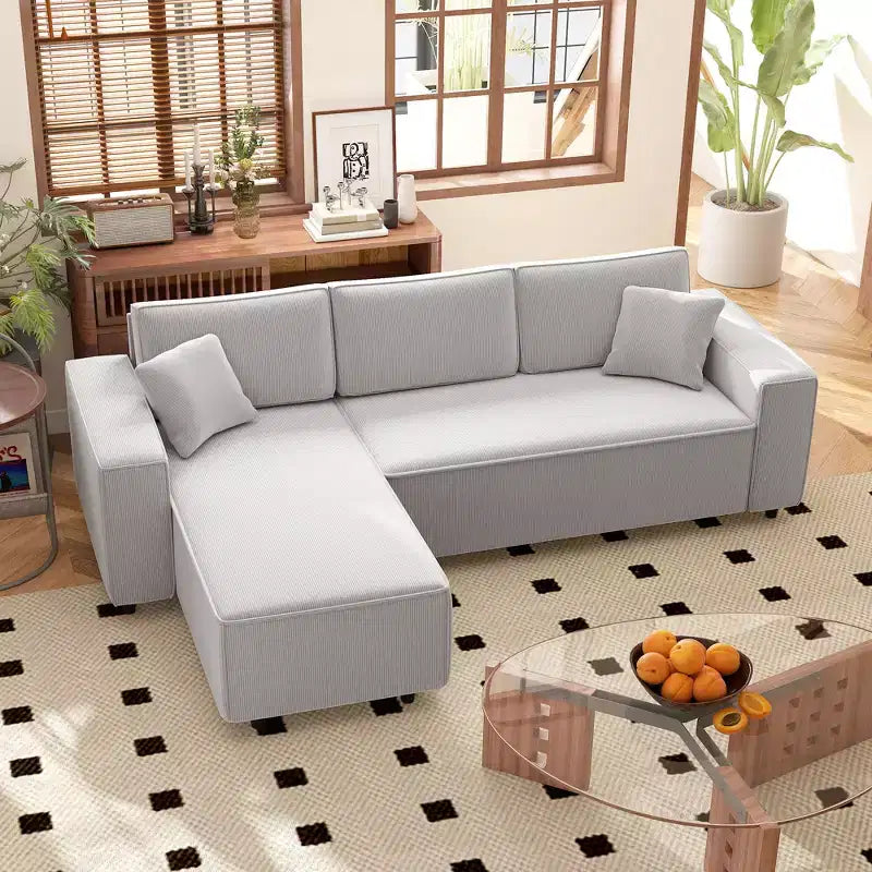 Divano Sezionale HOMCOM con Chaise Rovesciabile, Divano ad Angolo a L con Tessuto in Velluto a Coste, Molle Insacchettate, 2 Cuscini