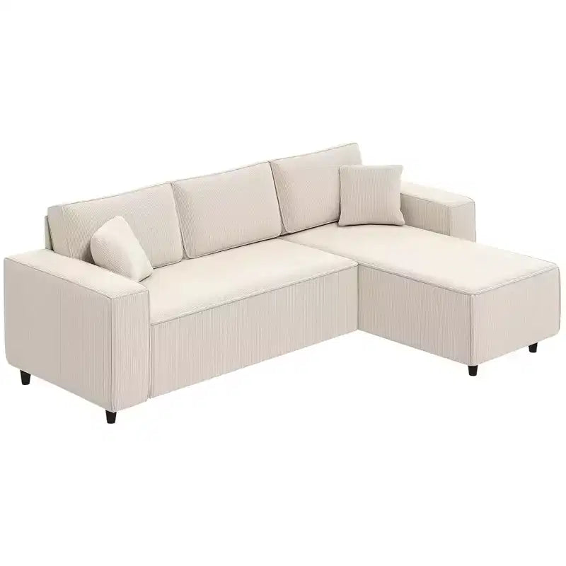 HOMCOM Sectional Sofa with Reversible Chaise, L-Shaped Corner Sofa Couch with Corduroy Fabric, Pocket Spring, 2 Pillows