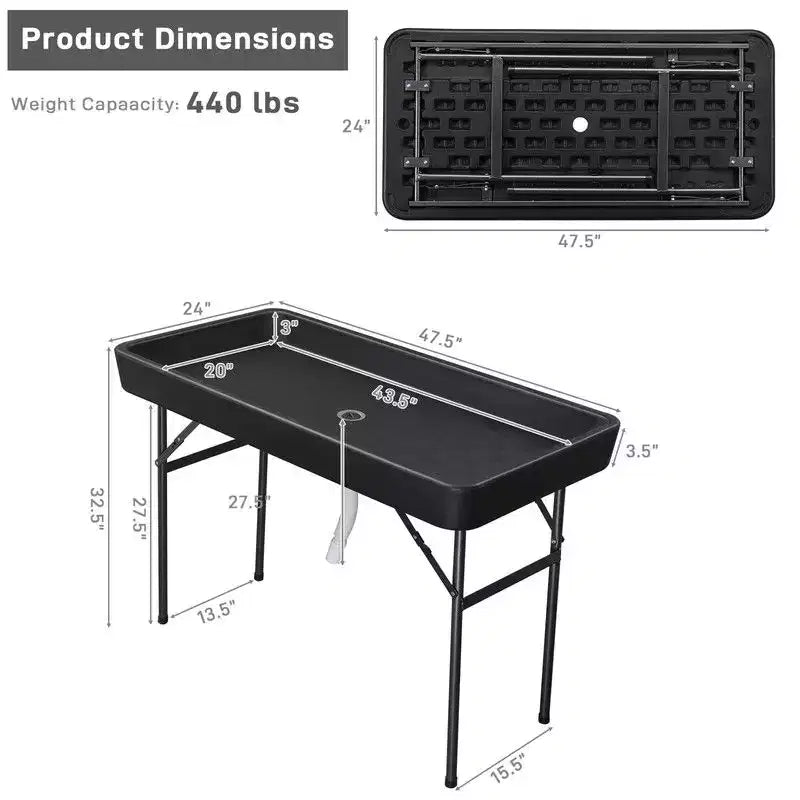 Karl Home Tavolo pieghevole da 4 piedi per feste, refrigeratore per ghiaccio con gonna abbinata rimovibile e tubo di scarico
