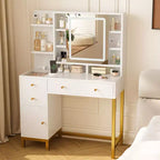 Table de maquillage, coiffeuse avec miroir lumineux LED et prise de courant, 3 modes d'éclairage
