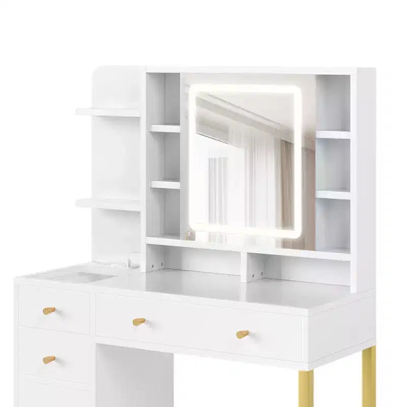 Table de maquillage, coiffeuse avec miroir lumineux LED et prise de courant, 3 modes d'éclairage