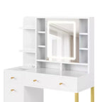 Table de maquillage, coiffeuse avec miroir lumineux LED et prise de courant, 3 modes d'éclairage