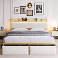 Bed Frame with Headboard and 2 Storage Drawers, Upholstered Platform Bed with Charging Station, Heavy Duty