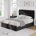 Bed Frame with Drawers, PU Leather Linen Upholstered Platform Bed Frame, Adjustable Height Headboard