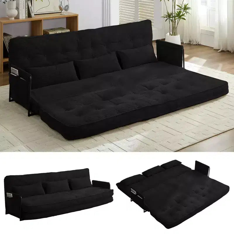 Mjkone Divano letto futon pieghevole multifunzionale, divano letto a 3 posti con cuscini, schienale regolabile in 6 posizioni