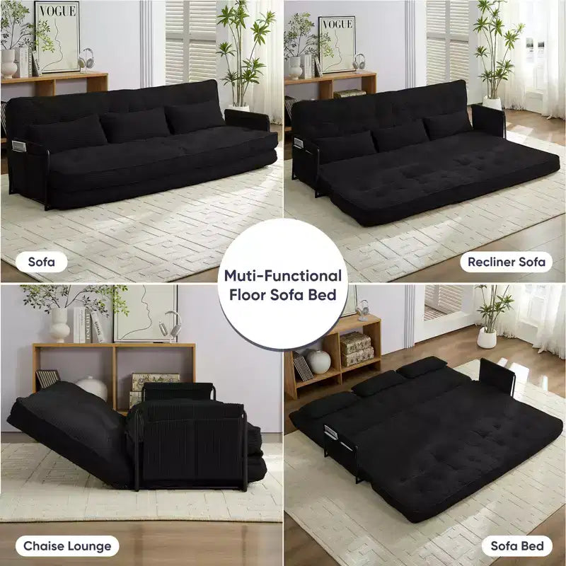 Mjkone Divano letto futon pieghevole multifunzionale, divano letto a 3 posti con cuscini, schienale regolabile in 6 posizioni