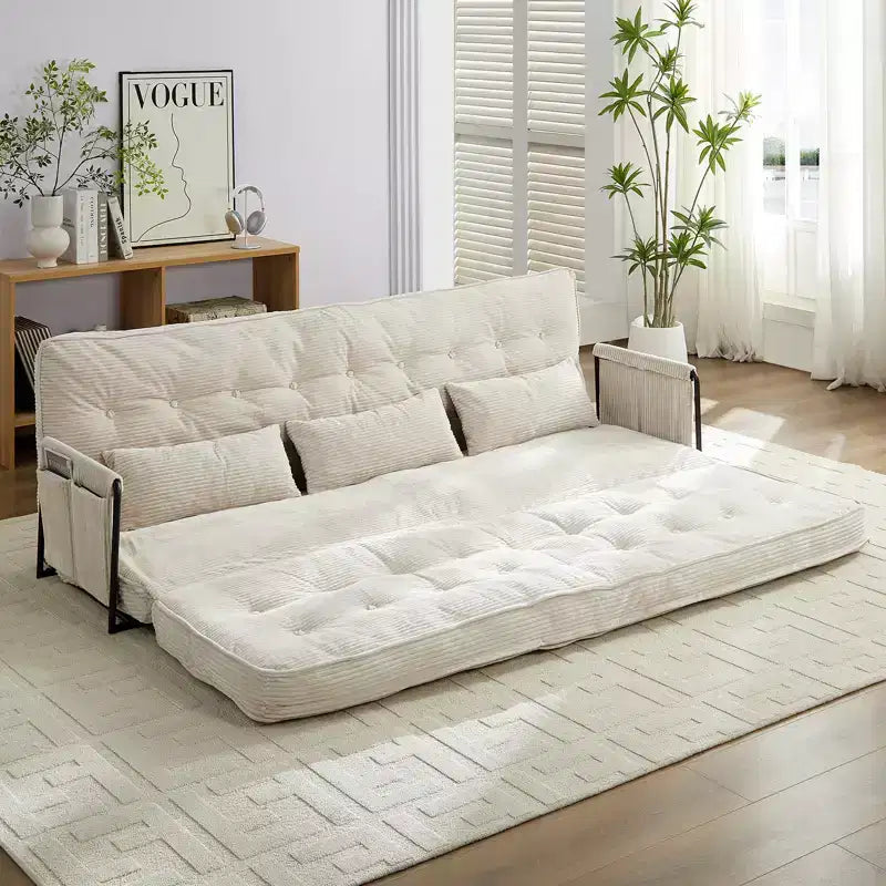 Mjkone Canapé futon pliant multifonctionnel Lit de sol Canapé 3 places paresseux avec oreillers, dossier réglable sur 6 positions