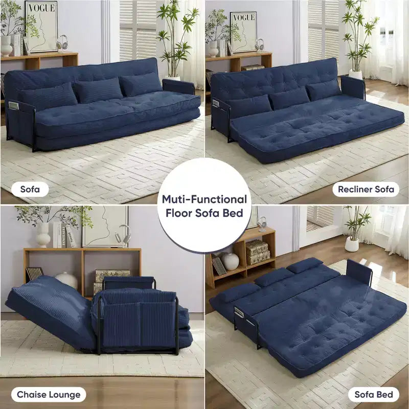 Mjkone Divano letto futon pieghevole multifunzionale, divano letto a 3 posti con cuscini, schienale regolabile in 6 posizioni