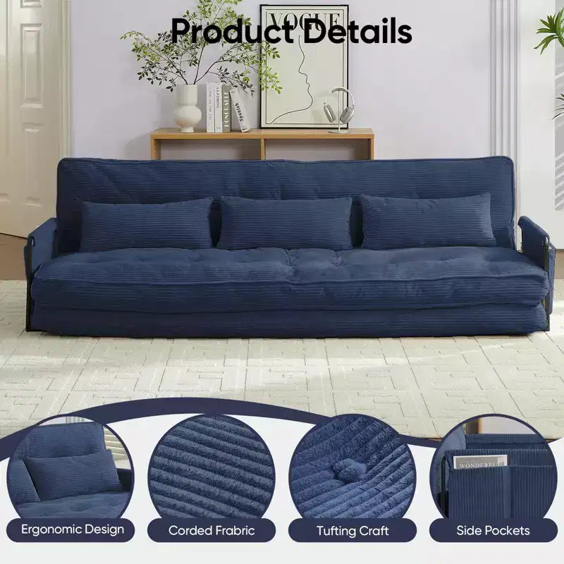 Mjkone Divano letto futon pieghevole multifunzionale, divano letto a 3 posti con cuscini, schienale regolabile in 6 posizioni