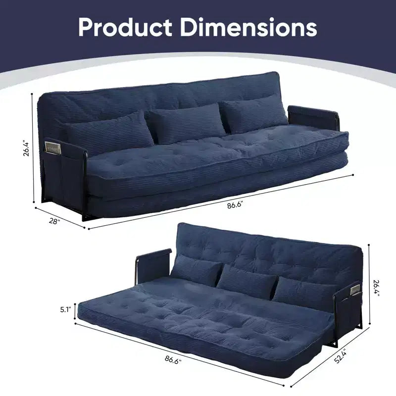 Mjkone Divano letto futon pieghevole multifunzionale, divano letto a 3 posti con cuscini, schienale regolabile in 6 posizioni