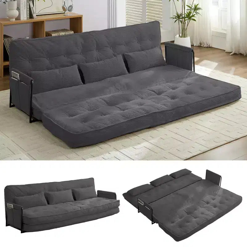 Mjkone Divano letto futon pieghevole multifunzionale, divano letto a 3 posti con cuscini, schienale regolabile in 6 posizioni