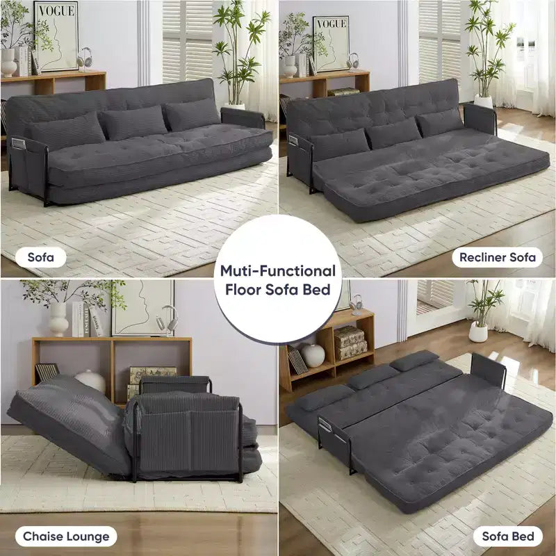 Mjkone Divano letto futon pieghevole multifunzionale, divano letto a 3 posti con cuscini, schienale regolabile in 6 posizioni