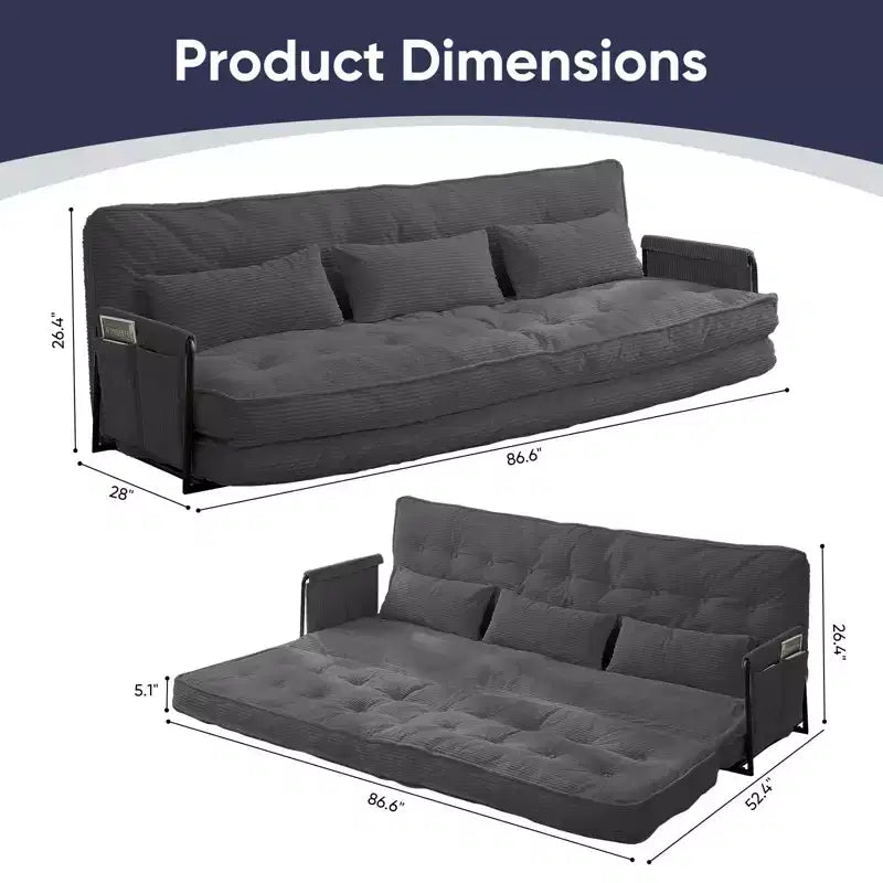 Mjkone Divano letto futon pieghevole multifunzionale, divano letto a 3 posti con cuscini, schienale regolabile in 6 posizioni