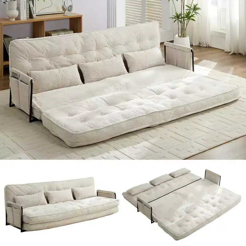 Mjkone Divano letto futon pieghevole multifunzionale, divano letto a 3 posti con cuscini, schienale regolabile in 6 posizioni