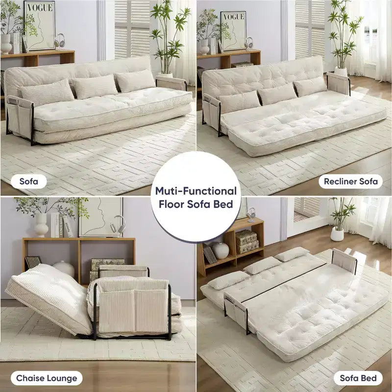 Mjkone Divano letto futon pieghevole multifunzionale, divano letto a 3 posti con cuscini, schienale regolabile in 6 posizioni