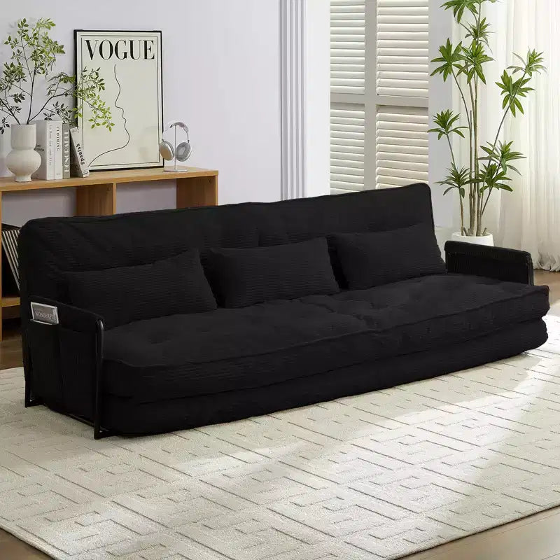 Mjkone Canapé futon pliant multifonctionnel Lit de sol Canapé 3 places paresseux avec oreillers, dossier réglable sur 6 positions