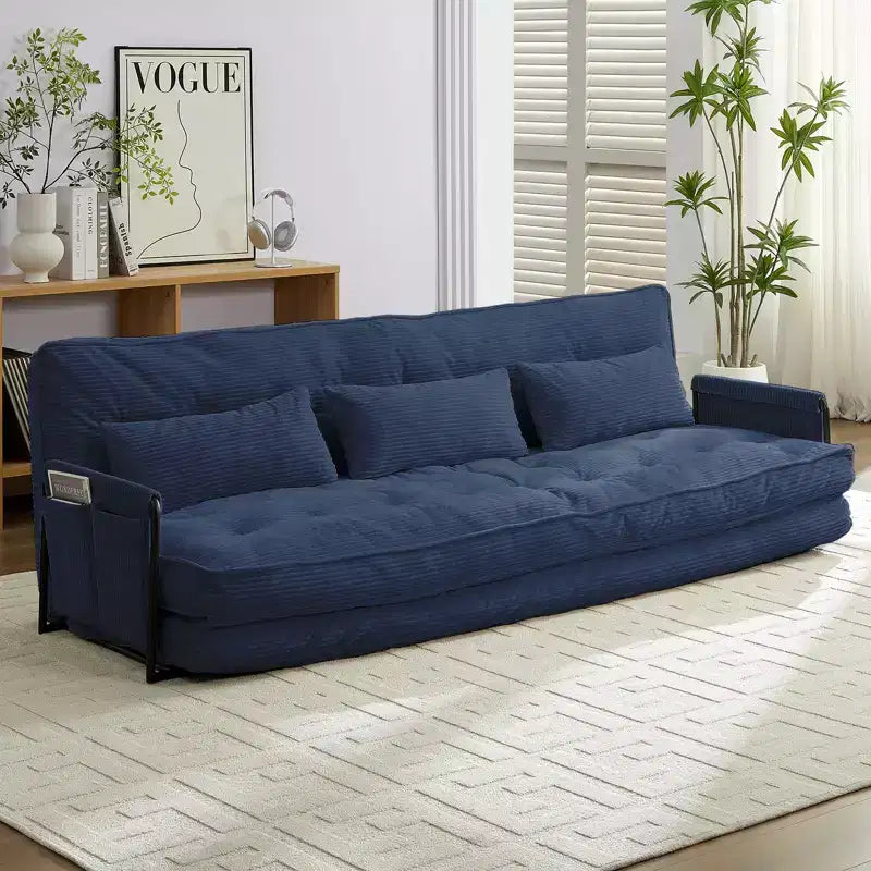Mjkone Canapé futon pliant multifonctionnel Lit de sol Canapé 3 places paresseux avec oreillers, dossier réglable sur 6 positions