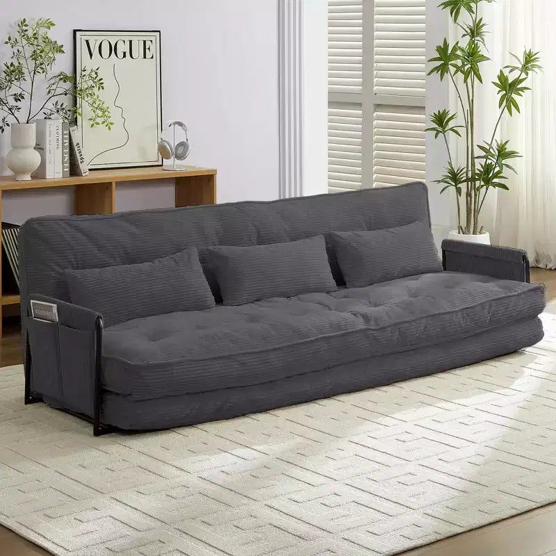 Mjkone Canapé futon pliant multifonctionnel Lit de sol Canapé 3 places paresseux avec oreillers, dossier réglable sur 6 positions