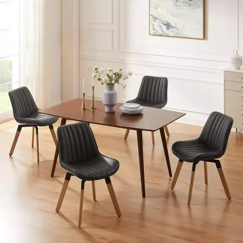Chaise de salle à manger pivotante Art Leon Mid-century Modern en similicuir, lot de 2
