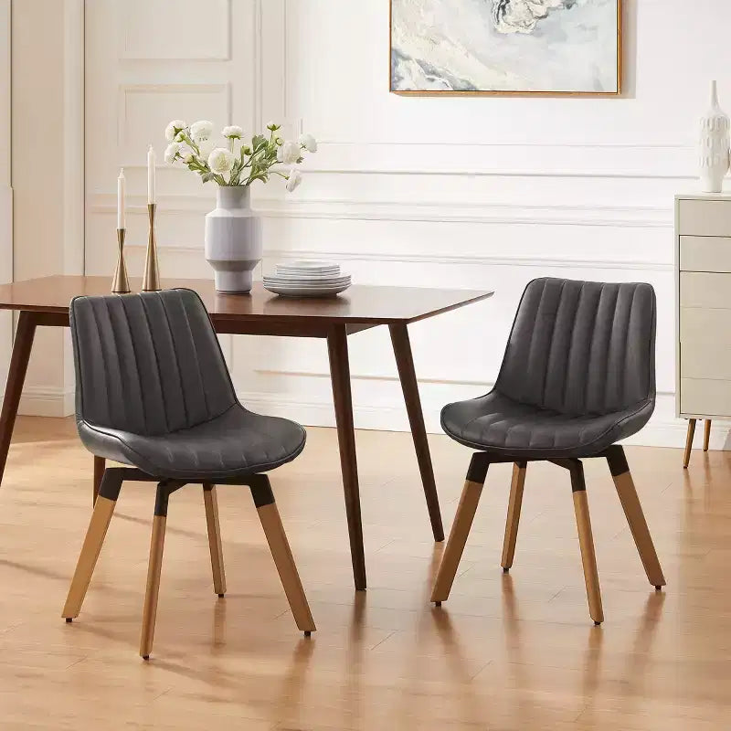 Chaise de salle à manger pivotante Art Leon Mid-century Modern en similicuir, lot de 2